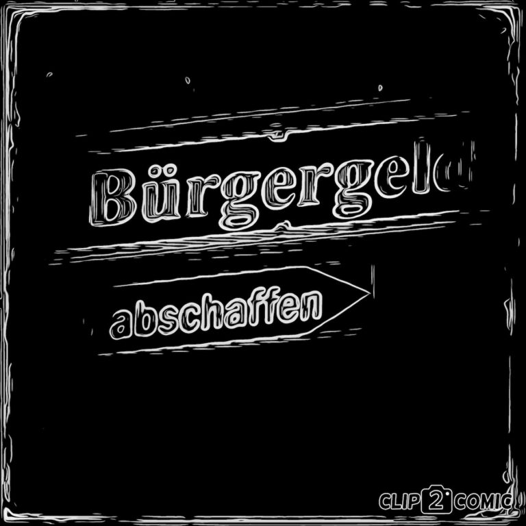 Schwarz-weißes Comicbild mit dem Text „Bürgergeld abschaffen“ – Symbolbild für politische Stigmatisierung und Kinderarmut