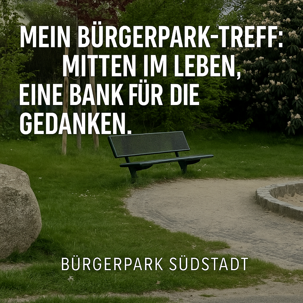 Leere Parkbank am Spielplatz im Bürgerpark Paderborn – Sinnbild für politische Aufmerksamkeit im Alltag des Quartiers.