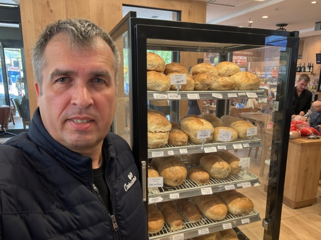 Bernd Wroblewski steht vor einer Brotauslage in einer Bäckerei in der Südstadt Paderborn – Symbolbild für Nähe, Alltag und Gesprächskultur im Wahlkreis 9.
