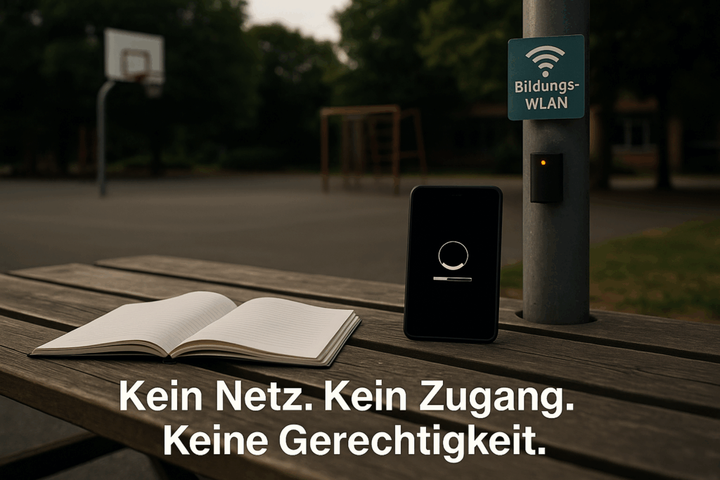 Öffentlicher WLAN-Router auf Spielplatzbank in der Südstadt Paderborn, Symbol für digitale Bildungsgerechtigkeit