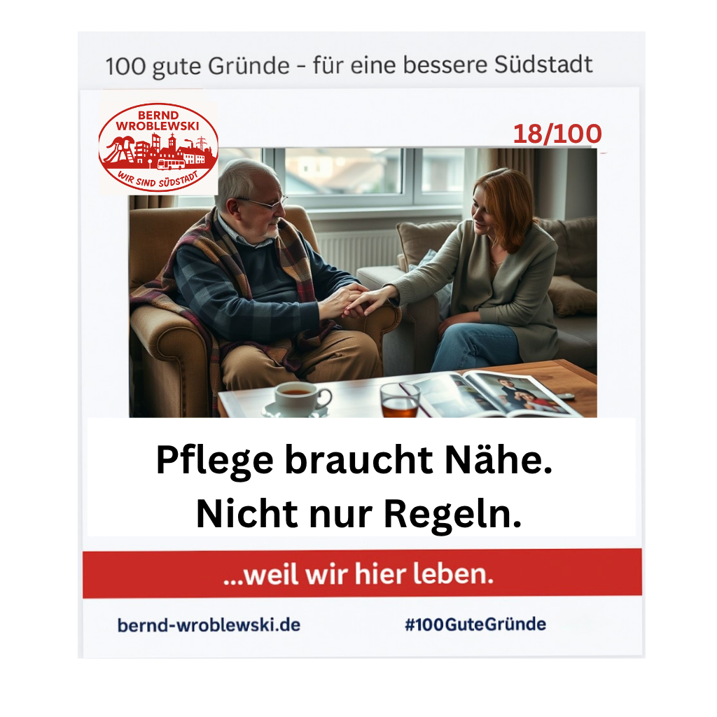 „Eine junge Frau sitzt neben einem älteren Mann auf dem Sofa und hält seine Hand – Symbol für Nähe, Vertrauen und Fürsorge in der häuslichen Pflege.“