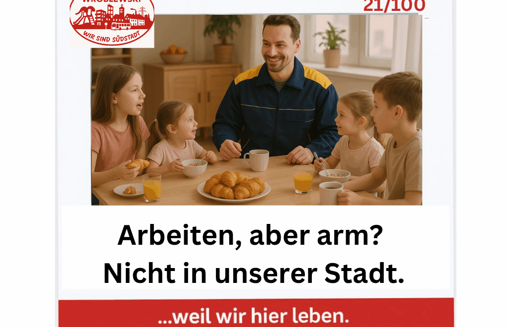 Ein Paketbote frühstückt mit seinen Kindern – Symbolbild für Working Poor in Paderborns Südstadt