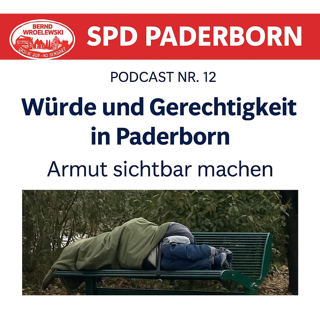 Würde und Gerechtigkeit in Paderborn – Obdachlose Person auf Parkbank, Symbol für Armut und soziale Verantwortung in der Südstadt