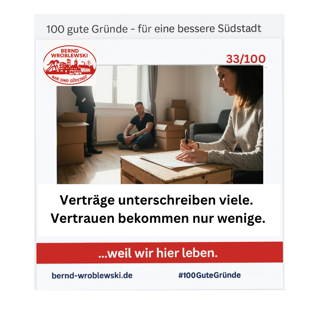 Frau unterschreibt Mietvertrag in leerer Wohnung, Mann steht im Hintergrund – Symbolbild für ungleiche Chancen auf dem Wohnungsmarkt.
