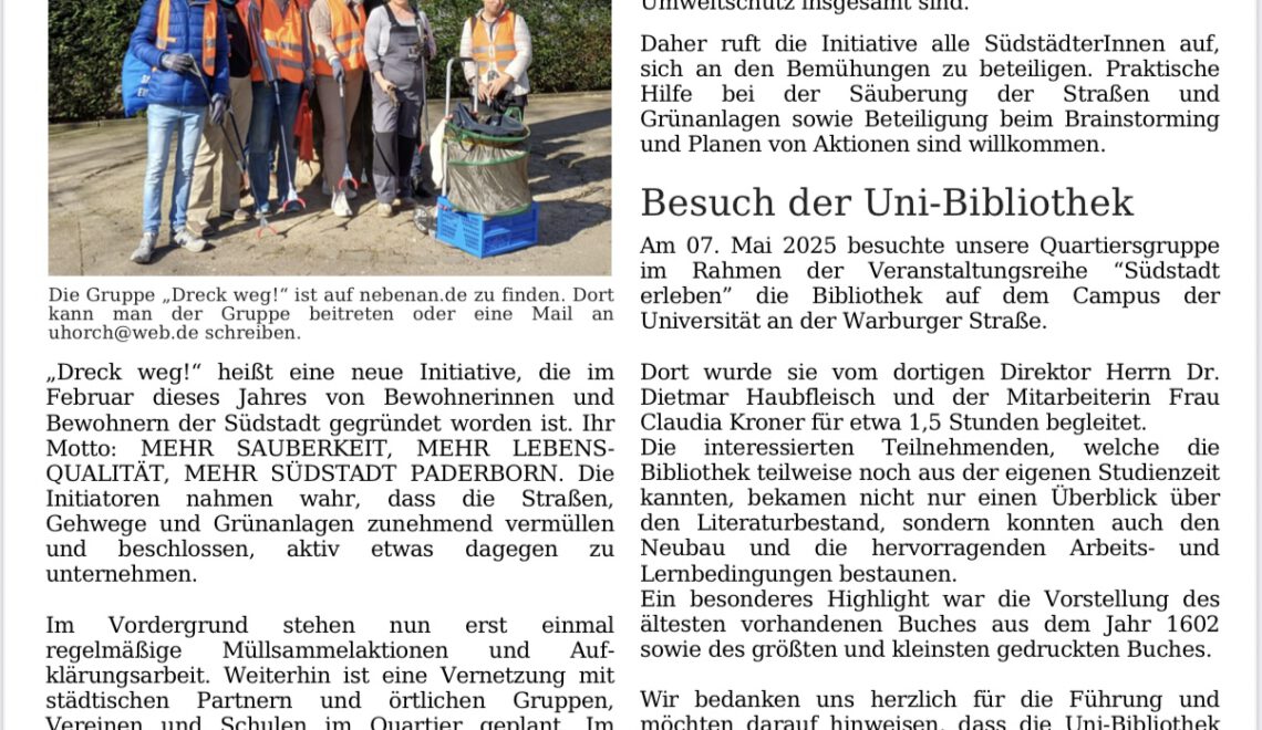 Südblatt-Titelseite mit Bürgeraktion „Dreck weg!“ – 100 gute Gründe für die Südstadt