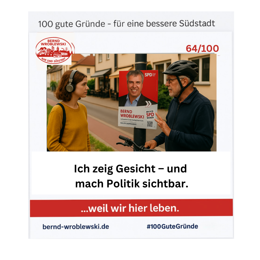 Bernd Wroblewski zeigt Gesicht – Wahlplakat in der Südstadt Paderborn wird betrachtet