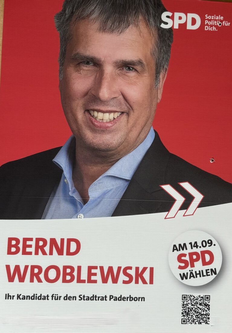 Wahlplakat Bernd Wroblewski – SPD-Kandidat für den Stadtrat Paderborn zur Kommunalwahl 2025