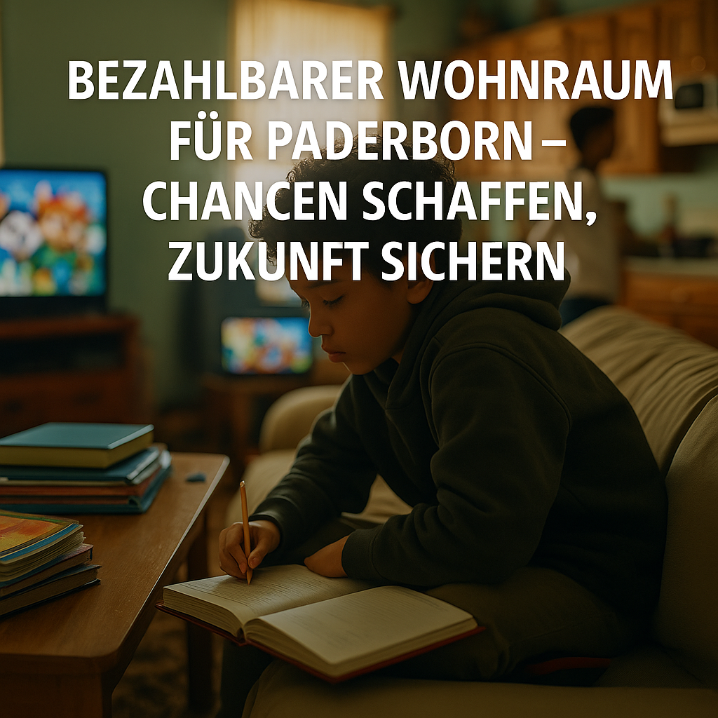 Kind macht Hausaufgaben im engen Wohnzimmer – Symbolbild für bezahlbaren Wohnraum in Paderborn
